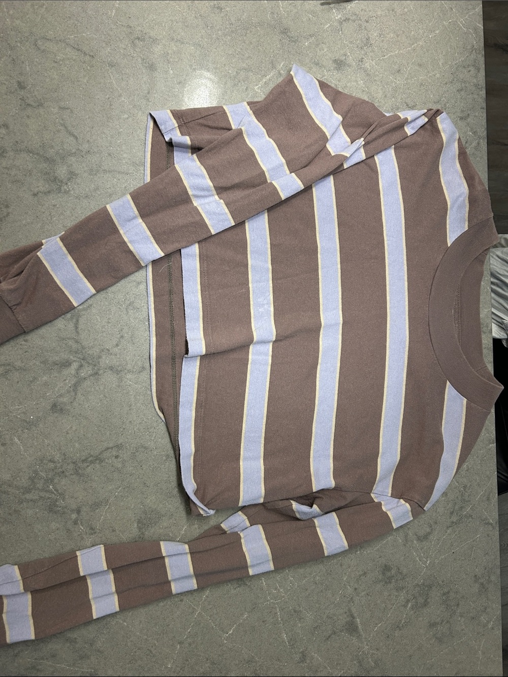 TNA Striped Crewneck Sweater in Taupe, Light Blue & Cream